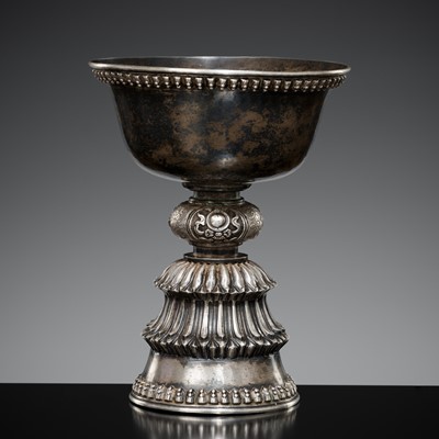 Lot 143 - A SILVER BUTTER LAMP, TIBET, 19TH TO EARLY 20TH CENTURY