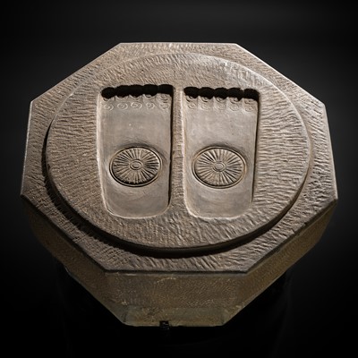 Lot 61 - A MASSIVE SANDSTONE BUDDHAPADA, 19TH CENTURY OR EARLIER