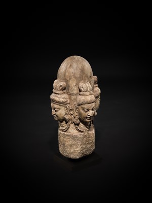 Lot 65 - A WHITE MARBLE CHATURMUKHA LINGAM, 8TH-10TH CENTURY