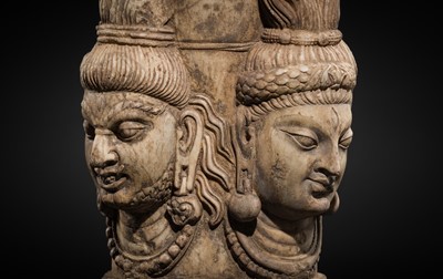 Lot 65 - A WHITE MARBLE CHATURMUKHA LINGAM, 8TH-10TH CENTURY