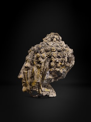 Lot 36 - A LARGE GILT PAPIER-MÂCHÉ PROCESSIONAL HEAD OF BUDDHA, 19TH-20TH CENTURY