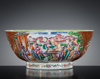 Lot 582 - A FAMILLE ROSE MANDARIN PATTERN PUNCH BOWL, 18TH CENTURY