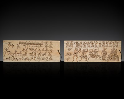 Lot 124 - A RARE PAIR OF IVORY PLAQUES, TIBETAN-CHINESE, 19TH CENTURY