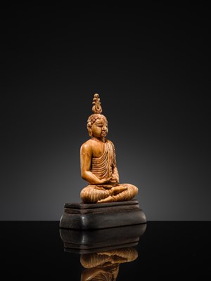 Lot 49 - AN IVORY FIGURE OF BUDDHA SHAKYAMUNI, 18TH-19TH CENTURY
