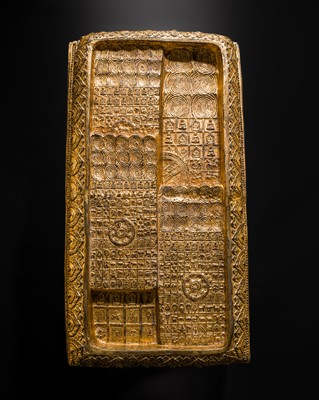 Lot 62 - A GILT-LACQUER BRONZE SCULPTURE OF THE WALKING BUDDHA’S FOOTPRINTS, BUDDHAPADA, RATTANAKOSIN PERIOD