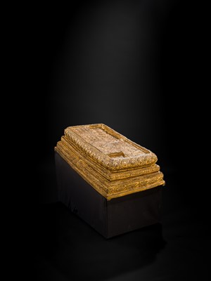 Lot 62 - A GILT-LACQUER BRONZE SCULPTURE OF THE WALKING BUDDHA’S FOOTPRINTS, BUDDHAPADA, RATTANAKOSIN PERIOD