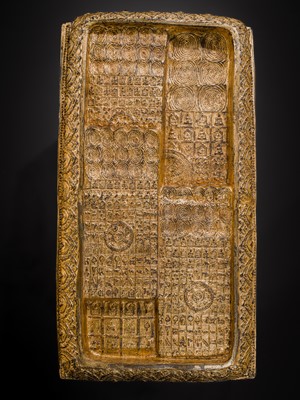 Lot 62 - A GILT-LACQUER BRONZE SCULPTURE OF THE WALKING BUDDHA’S FOOTPRINTS, BUDDHAPADA, RATTANAKOSIN PERIOD