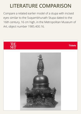 Lot 117 - A GILT COPPER ALLOY RELIQUARY SVAYAMBHU STUPA, NEPAL, 17TH-18TH CENTURY