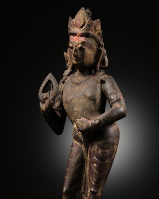 Lot 71 - A LACQUERED WOOD FIGURE OF A BODHISATTVA, NEPAL, 14TH-16TH CENTURY