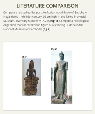 Lot 40 - A MONUMENTAL (215 CM HIGH) AND IMPORTANT WOOD SCULPTURE OF BUDDHA MUCHALINDA, POST-ANGKORIAN PERIOD