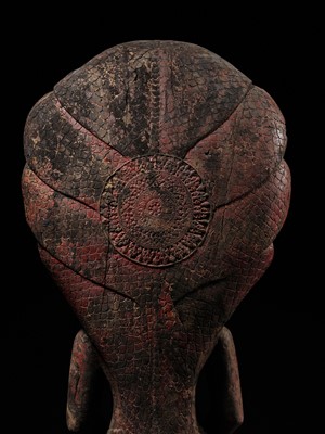 Lot 40 - A MONUMENTAL (215 CM HIGH) AND IMPORTANT WOOD SCULPTURE OF BUDDHA MUCHALINDA, POST-ANGKORIAN PERIOD