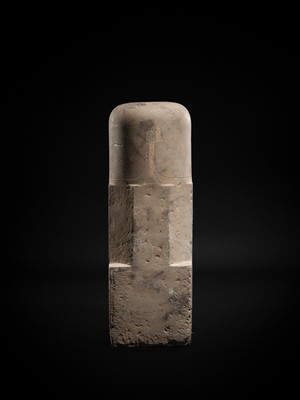 Lot 5 - A MONUMENTAL (93 CM HIGH) POLISHED SANDSTONE LINGAM, ANGKOR PERIOD, 10TH-13TH CENTURY