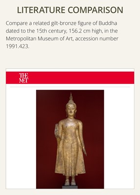 Lot 28 - A RARE GROUP OF FIVE LARGE (156 CM HIGH) GILT-LACQUERED FIGURES OF BUDDHAS, LATE AYUTTHAYA TO EARLY RATTANAKOSIN PERIOD