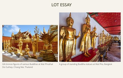 Lot 28 - A RARE GROUP OF FIVE LARGE (156 CM HIGH) GILT-LACQUERED FIGURES OF BUDDHAS, LATE AYUTTHAYA TO EARLY RATTANAKOSIN PERIOD