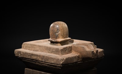Lot 4 - A LARGE SANDSTONE LINGAM AND YONI, ANGKOR PERIOD, 10TH-12TH CENTURY