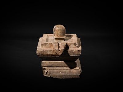 Lot 4 - A LARGE SANDSTONE LINGAM AND YONI, ANGKOR PERIOD, 10TH-12TH CENTURY