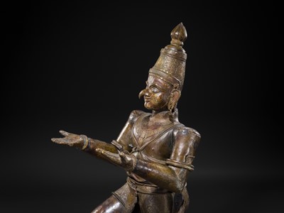 Lot 71 - A FINE AND VERY LARGE (113 CM HIGH) SILVER AND COPPER-INLAID BRONZE FIGURE OF GARUDA, SOUTH INDIA, 17TH-18TH CENTURY