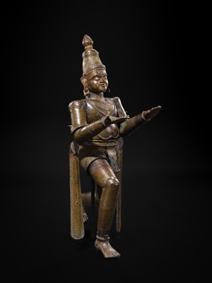 Lot 71 - A FINE AND VERY LARGE (113 CM HIGH) SILVER AND COPPER-INLAID BRONZE FIGURE OF GARUDA, SOUTH INDIA, 17TH-18TH CENTURY