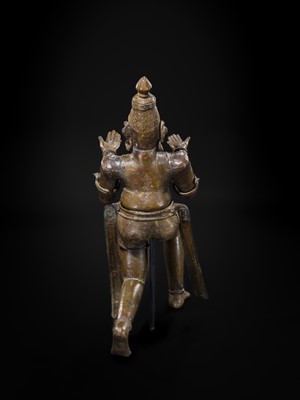 Lot 71 - A FINE AND VERY LARGE (113 CM HIGH) SILVER AND COPPER-INLAID BRONZE FIGURE OF GARUDA, SOUTH INDIA, 17TH-18TH CENTURY