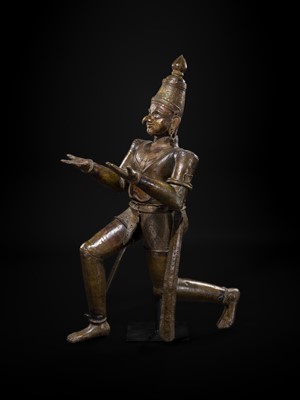 Lot 71 - A FINE AND VERY LARGE (113 CM HIGH) SILVER AND COPPER-INLAID BRONZE FIGURE OF GARUDA, SOUTH INDIA, 17TH-18TH CENTURY
