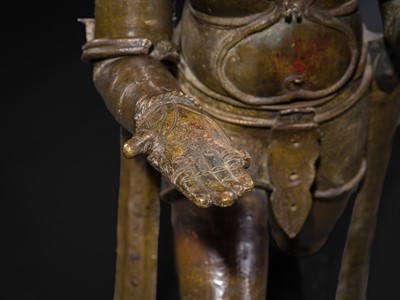 Lot 71 - A FINE AND VERY LARGE (113 CM HIGH) SILVER AND COPPER-INLAID BRONZE FIGURE OF GARUDA, SOUTH INDIA, 17TH-18TH CENTURY