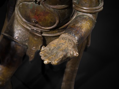 Lot 71 - A FINE AND VERY LARGE (113 CM HIGH) SILVER AND COPPER-INLAID BRONZE FIGURE OF GARUDA, SOUTH INDIA, 17TH-18TH CENTURY