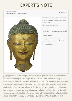 Lot 72 - A LARGE AND IMPRESSIVE POLYCHROME CLAY AND STUCCO HEAD OF BUDDHA, 15TH-16TH CENTURY