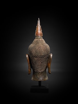 Lot 37 - A MONUMENTAL (106 CM HIGH) BRONZE HEAD OF BUDDHA, AYUTTHAYA STYLE