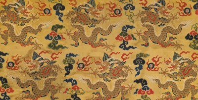 Lot 513 - AN IMPERIAL ‘SIX DRAGONS’ SILK BROCADE FRAGMENT, MING DYNASTY