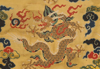 Lot 513 - AN IMPERIAL ‘SIX DRAGONS’ SILK BROCADE FRAGMENT, MING DYNASTY