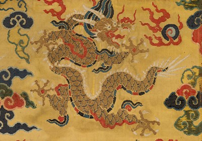 Lot 513 - AN IMPERIAL ‘SIX DRAGONS’ SILK BROCADE FRAGMENT, MING DYNASTY