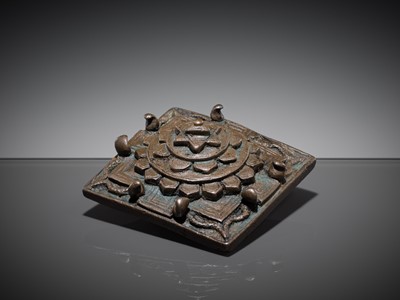 Lot 213 - A BRONZE SRI YANTRA IN THE SHAPE OF MOUNT MERU, 17TH-18TH CENTURY