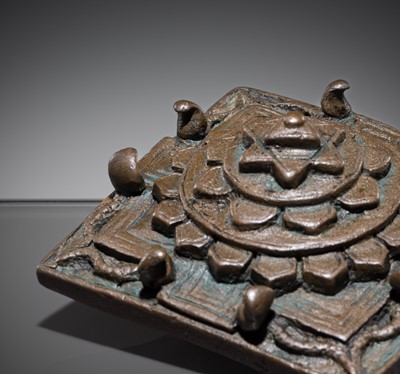 Lot 213 - A BRONZE SRI YANTRA IN THE SHAPE OF MOUNT MERU, 17TH-18TH CENTURY