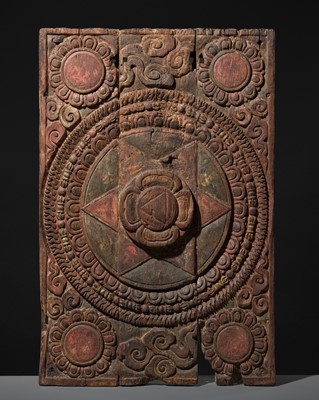 Lot 136 - A POLYCHROME WOOD PANEL OF A YANTRA, 18TH – 19TH CENTURY