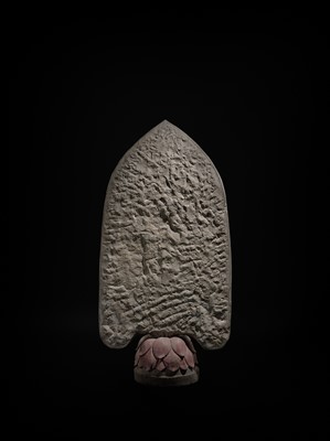 Lot 128 - A LARGE AND MASSIVE GILT AND POLYCHROME LIMESTONE STELE OF BUDDHA SHAKYAMUNI AND PRABHUTARATNA, EASTERN WEI PERIOD