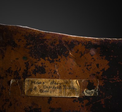 Lot 75 - A BRONZE CEREMONIAL SHIELD DEPICTING VIRABHADRA, SOUTH INDIA, 16TH-17TH CENTURY