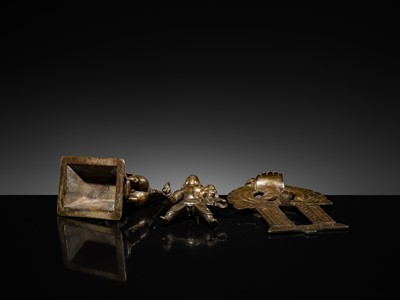 Lot 77 - A BRASS GROUP OF KHANDOBA AND MHALSA, DECCAN, 18TH CENTURY