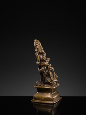 Lot 79 - A SMALL BRONZE FIGURE OF DURGA SLAYING THE BUFFALO-DEMON MAHISHA, DECCAN, 17TH-18TH CENTURY