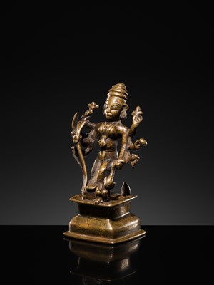 Lot 79 - A SMALL BRONZE FIGURE OF DURGA SLAYING THE BUFFALO-DEMON MAHISHA, DECCAN, 17TH-18TH CENTURY