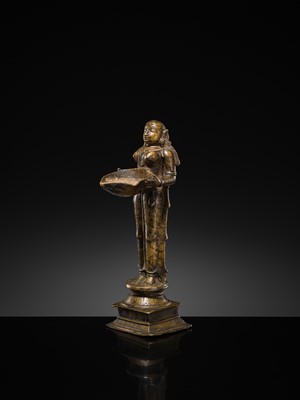 Lot 81 - A COPPER ALLOY ‘DEEPALAKSHMI’ VOTIVE LAMP, SOUTH INDIA, 17TH-18TH CENTURY