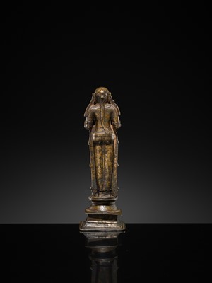 Lot 81 - A COPPER ALLOY ‘DEEPALAKSHMI’ VOTIVE LAMP, SOUTH INDIA, 17TH-18TH CENTURY