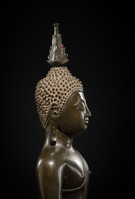 Lot 10 - A VERY LARGE AND IMPORTANT BRONZE FIGURE OF BUDDHA, LAOS, 16TH-17TH CENTURY