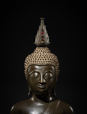 Lot 10 - A VERY LARGE AND IMPORTANT BRONZE FIGURE OF BUDDHA, LAOS, 16TH-17TH CENTURY