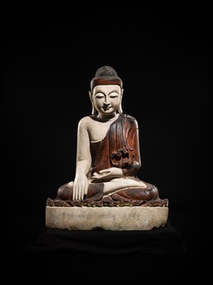 Lot 23 - A LARGE LACQUERED WHITE MARBLE FIGURE OF BUDDHA, MANDALAY STYLE