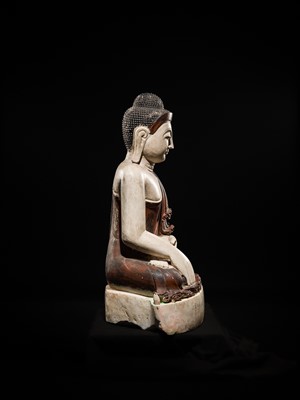Lot 23 - A LARGE LACQUERED WHITE MARBLE FIGURE OF BUDDHA, MANDALAY STYLE