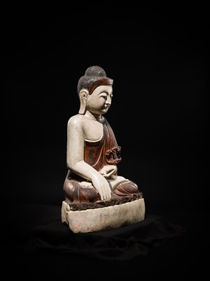 Lot 23 - A LARGE LACQUERED WHITE MARBLE FIGURE OF BUDDHA, MANDALAY STYLE