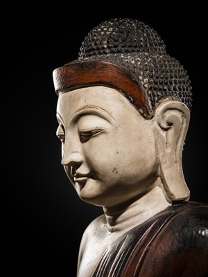 Lot 23 - A LARGE LACQUERED WHITE MARBLE FIGURE OF BUDDHA, MANDALAY STYLE