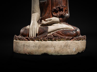 Lot 23 - A LARGE LACQUERED WHITE MARBLE FIGURE OF BUDDHA, MANDALAY STYLE