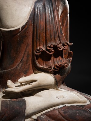 Lot 23 - A LARGE LACQUERED WHITE MARBLE FIGURE OF BUDDHA, MANDALAY STYLE