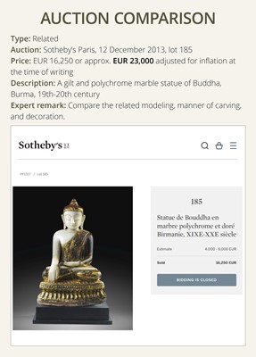 Lot 23 - A LARGE LACQUERED WHITE MARBLE FIGURE OF BUDDHA, MANDALAY STYLE
